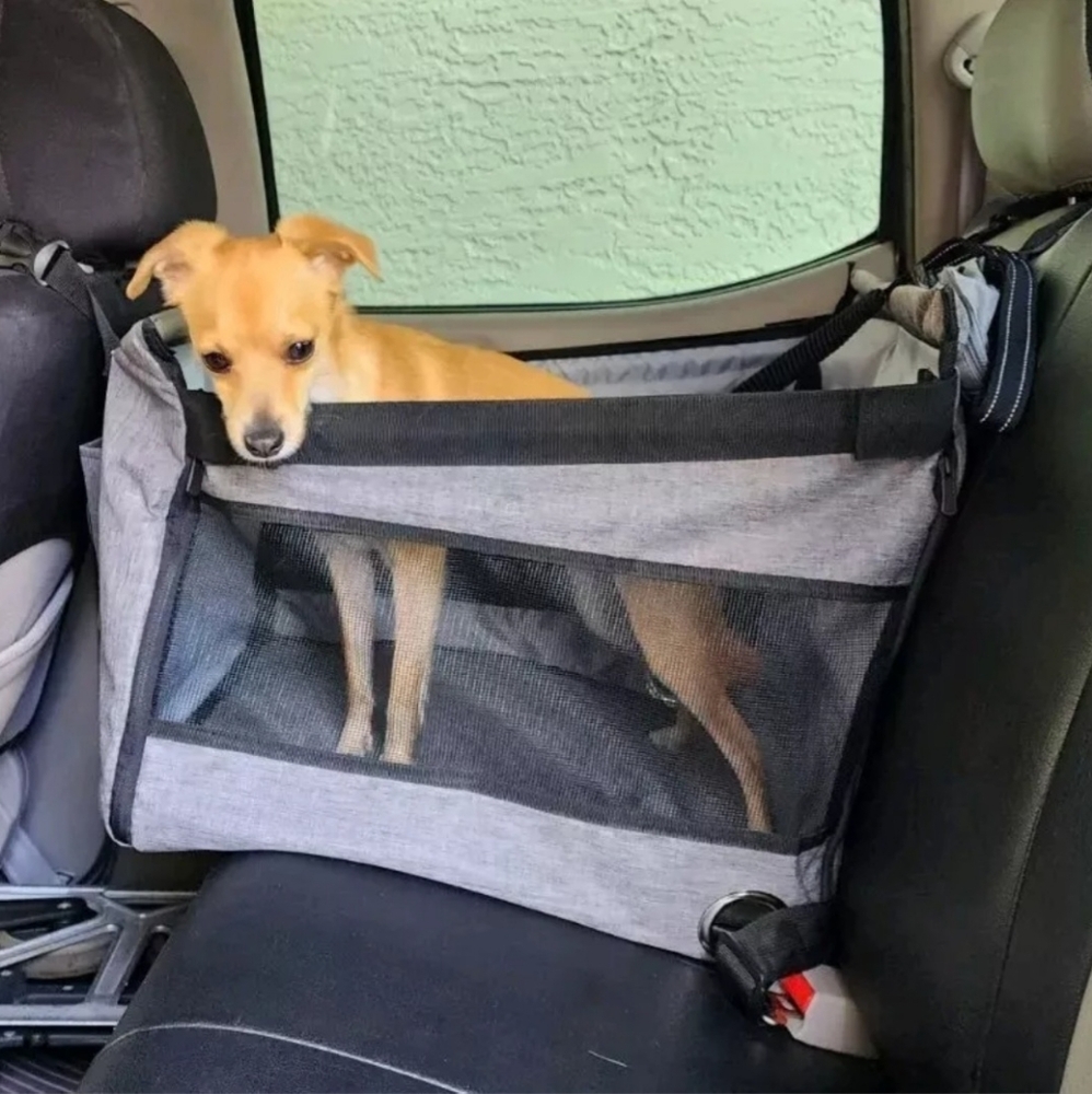 Dog Car Seat Half Rear Pet Travel Dog Carrier Safety Harness Seat Belt Grey New